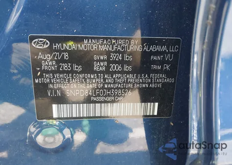 2018 Hyundai Elantra Sel z USA, uszkodzony, nr VIN 5NPD84LF0JH398526